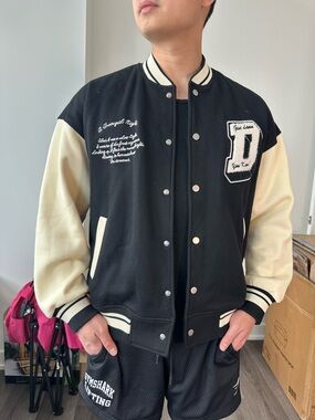 Classic Black and Cream Varsity Jacket - Men's